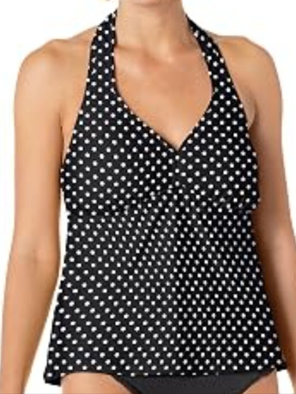 Catalina Black and White Polka Dot Halter Tankini Top